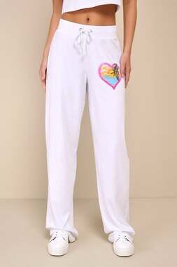 Boys Lie Boardwalk Movie Night White Logo Wide Leg Sweatpants XL Spellout